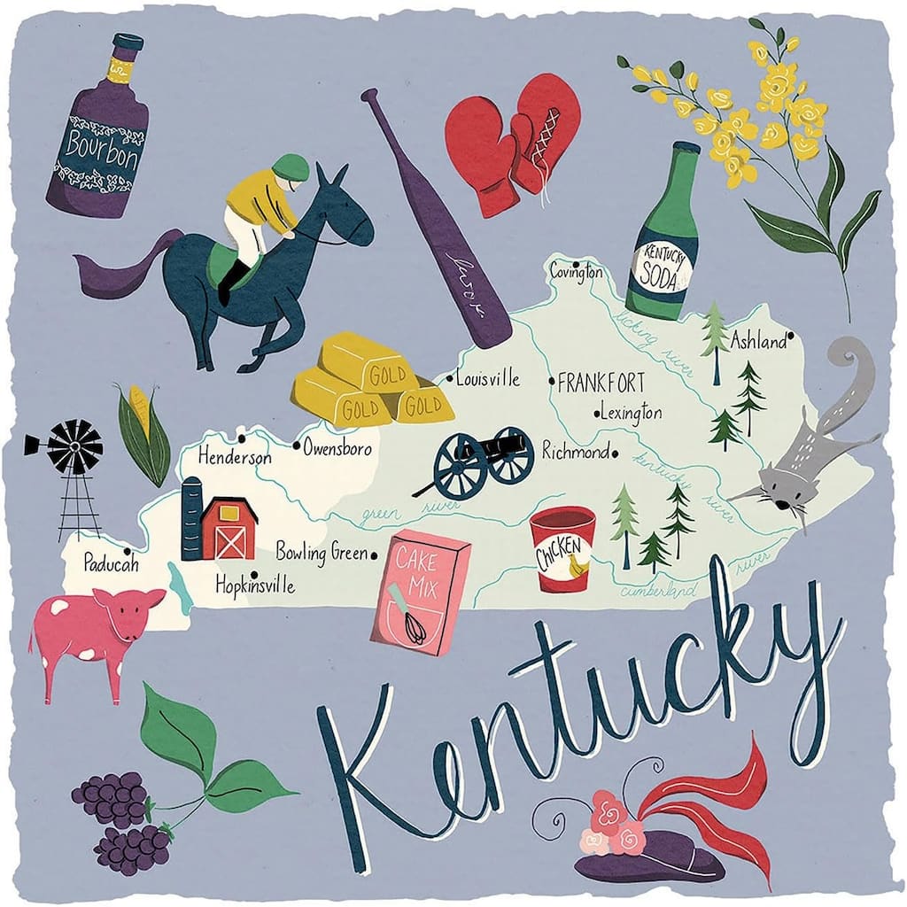 Kentucky Home 4-Pack Absorbent Stone Coasters with Protective Cork Backing 4" Square Made in The USA Artistic Easily Wipes Clean