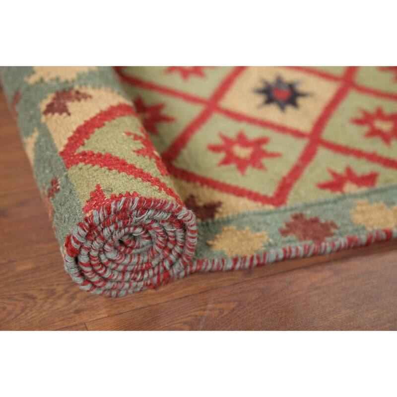 All-Over Geometric Kilim Indian Area Rug Handmade Wool Carpet - 4'11"x 7'8"