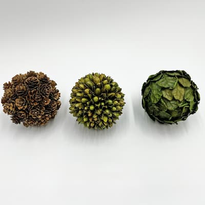 Preserved Decorative PineCone and Oak Leaves Balls - Set of 3