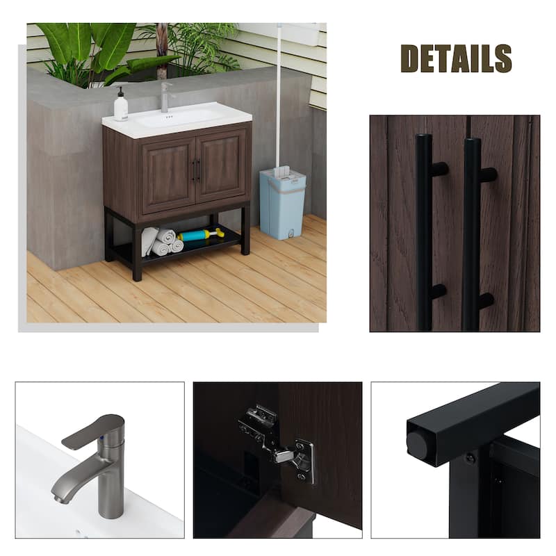 32" Bathroom Vanity with White Ceramic Sink & Hot and Cold Faucet