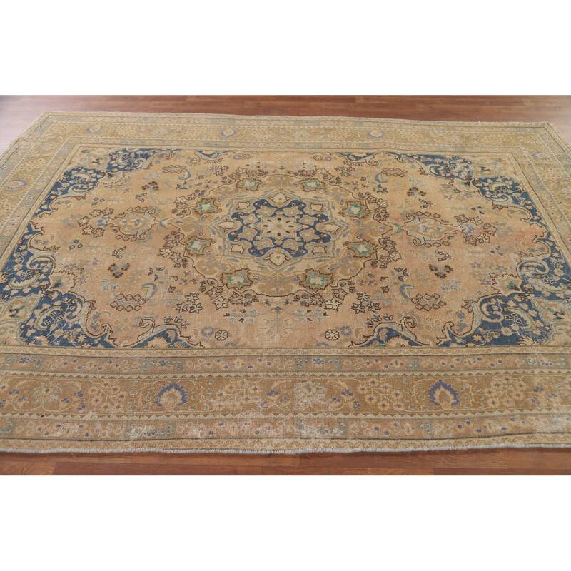 Hand Knotted Oriental 100% Wool Carpet Traditional Floral Oranges & Rust Mashad Area Rug - 9' 5'' X 6' 3''