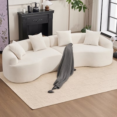 Chenille Floor Standing Curved Sectional Sofa Modular Lounge Sleeper Couch Full Compression Sponge Sofa with Pillows
