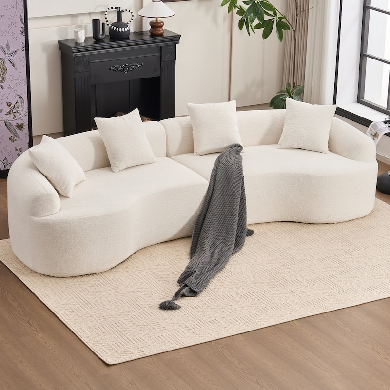 Full Compression Sponge Chenille Curved Sleeper Sofa Couch with 4 Pillows - White