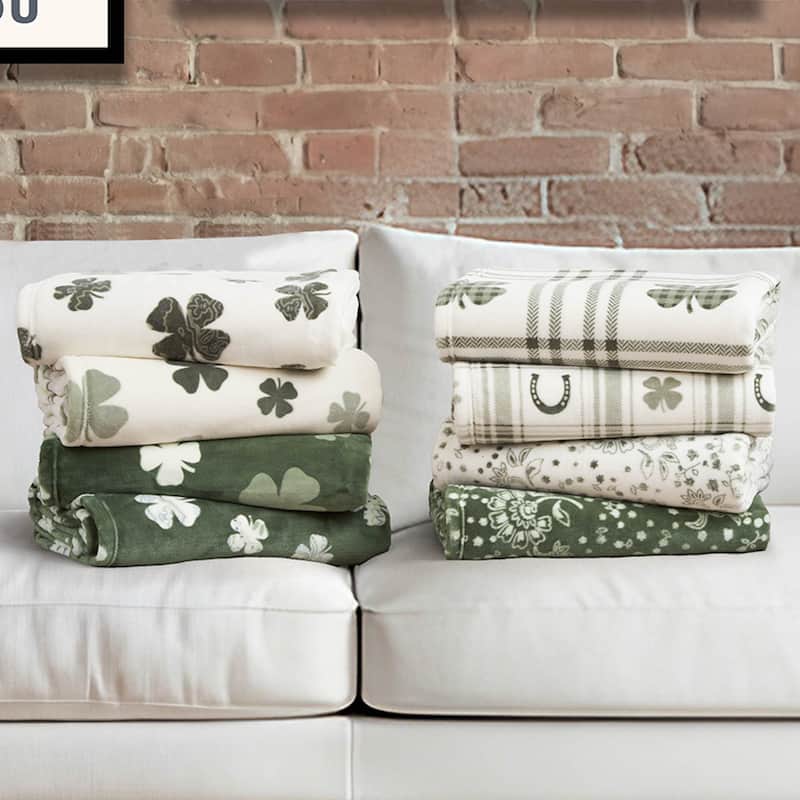 Lucky Brand Lucky Clovers Plush Throw Blankets