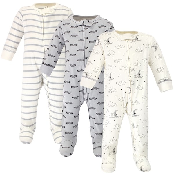 slide 1 of 1, Touched by Nature Baby Boy Organic Cotton Zipper Sleep and Play 3pk, Mr Moon 6-9 Months - Mr Moon