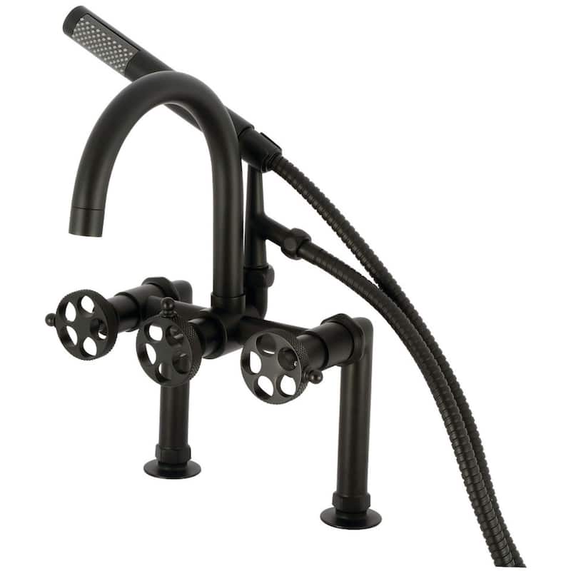 Kingston Brass AE810.RKX Webb Deck Mounted Tub Filler with Built-In - Matte Black