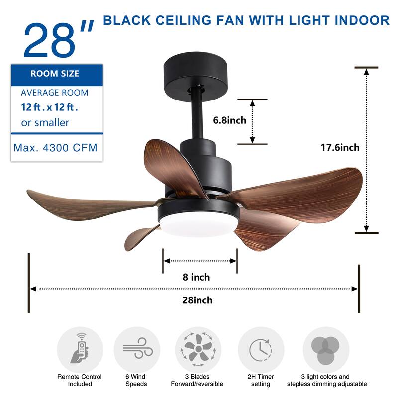 28 inch Ceiling Fan with Light Remote Small Flush Mount 5 Blades 6 Speed 3 Colors