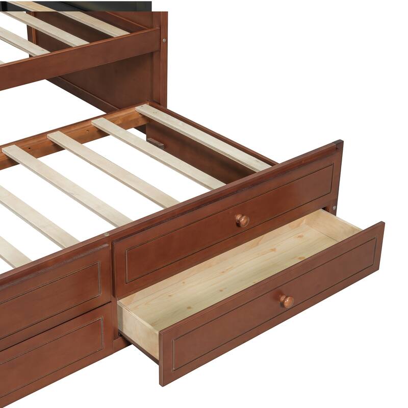 Wooden Frame Day Bed, Twin Size Daybed with Trundle Bed, Upholstered Tufted Button Backrest Sofa Bed with 2 Storage Drawers