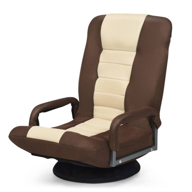 360 Degree Swivel Gaming Floor Chair with Foldable Adjustable Backrest - Brown