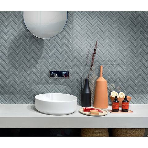 Apollo Tile 5 Pack 11-in x 12.6-in Slate Gray Herringbone Glossy Finished Glass Mosaic Wall and Floor Tile (4.92 sq ft/case)