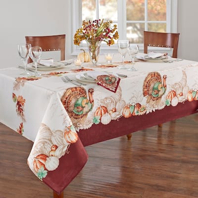 Holiday Turkey Bordered Fall Tablecloth