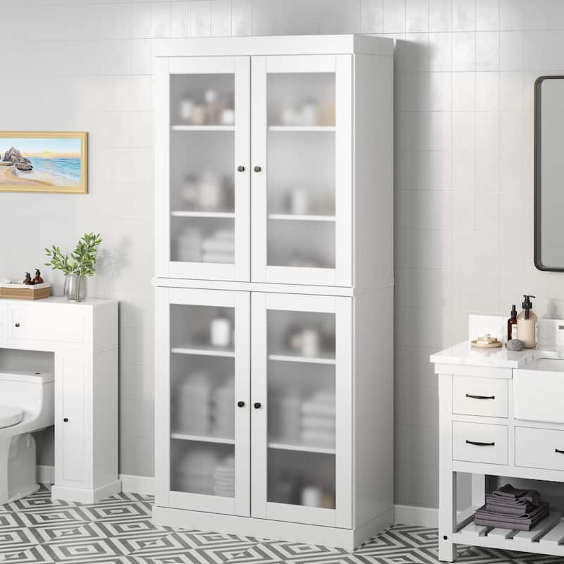 100% Solid Wood 32" Bathroom Cabinet with Optional Doors by Palace Imports - White - 4 Doors Frosted