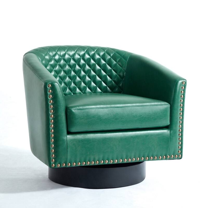 2 Set Modern Vegan Faux Leather Swivel Barrel Accent Chair