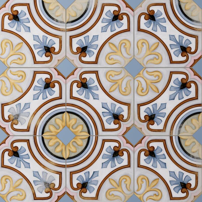 Merola Tile Vaudeville Octagon Deco Diglas 7-7/8" x 7-7/8" Porcelain Floor and Wall Tile