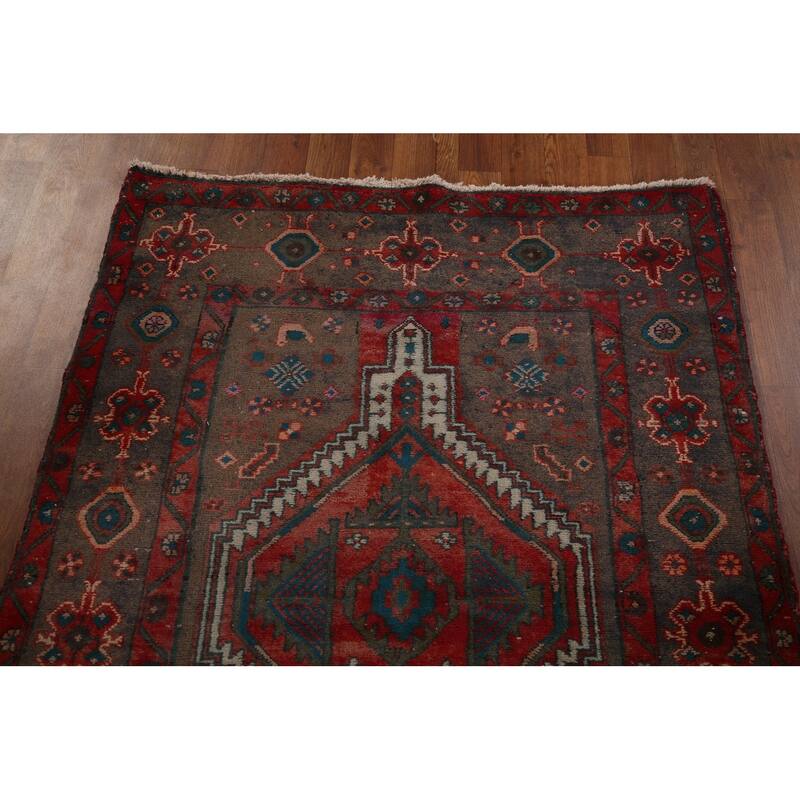 Tribal Heriz Persian Vintage Runner Rug Handmade Wool Carpet - 3'9" x 11'11"