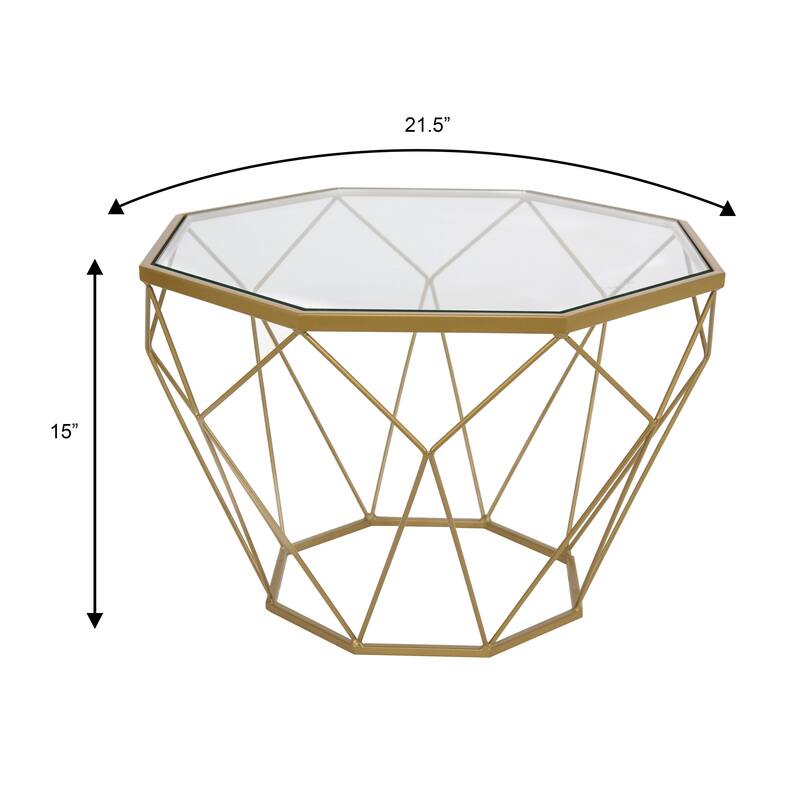 Malibu 22" Modern Octagon Center Coffee Table with Tempered Glass Table top & Sturdy Metal Geometric Base for Living Room Office