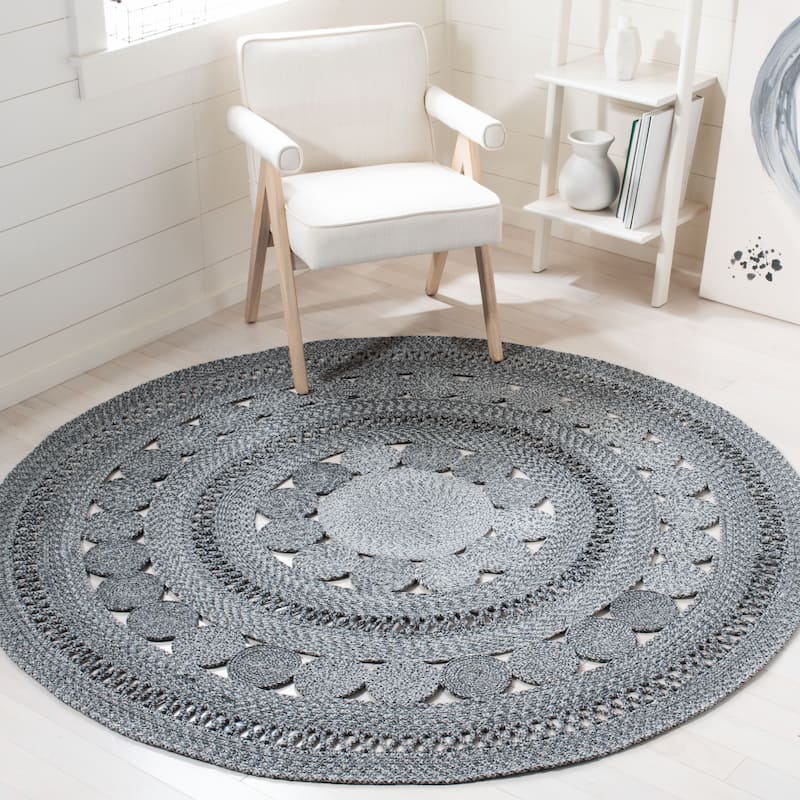 SAFAVIEH Handmade Cape Cod Nadjia Farmhouse Polyester Rug - 5' Round - Charcoal