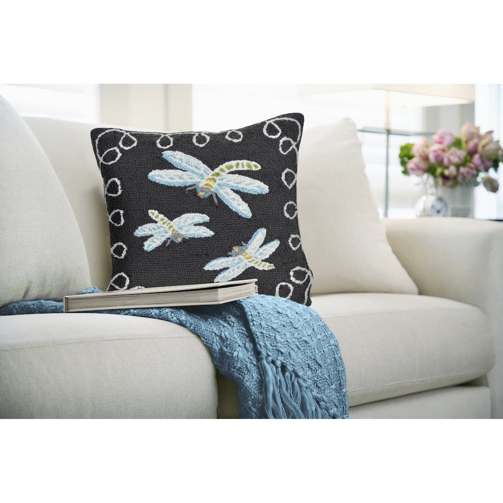 Liora Manne Frontporch Dragonfly Indoor/Outdoor Pillow Midnight 18" Square