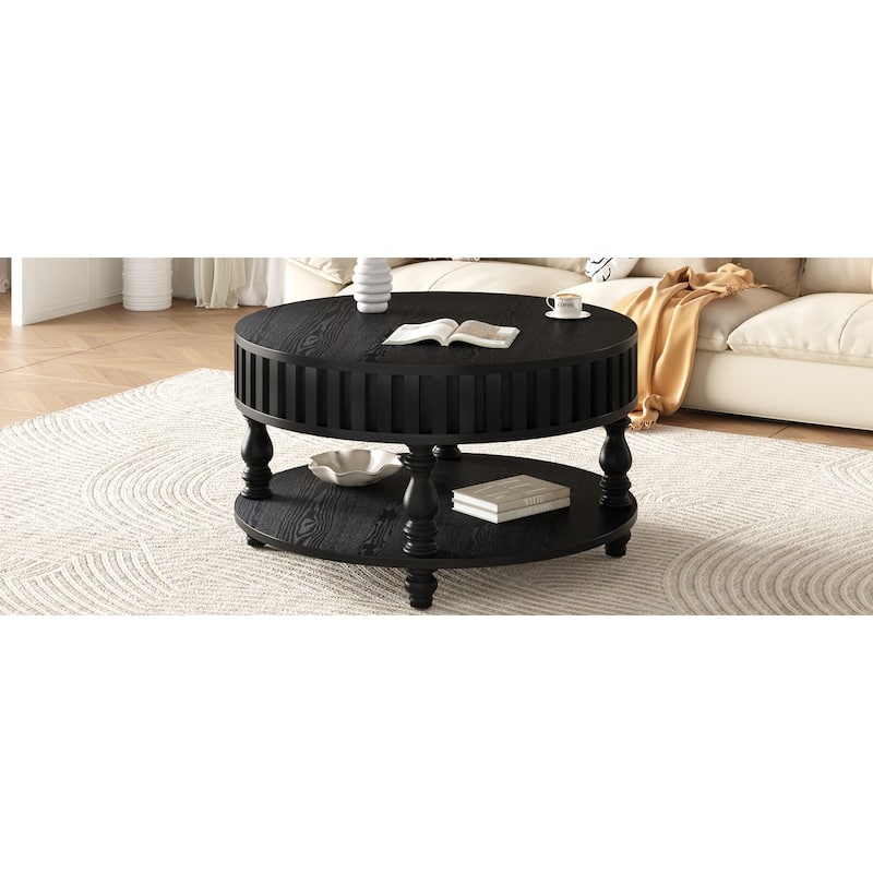 Farmhouse 31.49" Round Coffee Table with Storage and Flip-Top Lids for Rustic Living Room Organization and Style