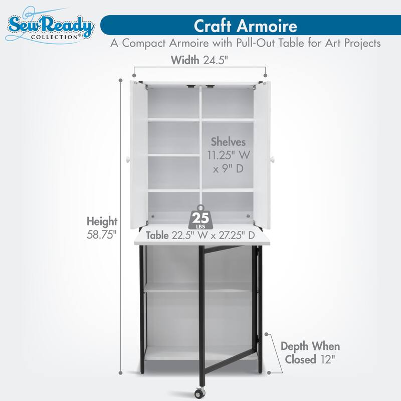 Multipurpose Armoire (58.75" Tall) with Folding Top for Craft, Sewing, Office or Home/ Black/White