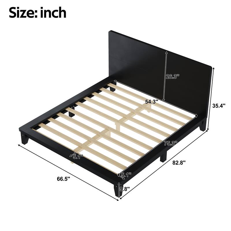 Roomfitters Full/Queen/King Size Wood Platform Bed with Headboard and Slat Support