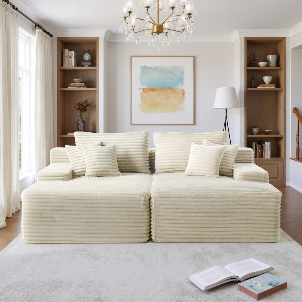 Oversized Upholstered Modular Sectional Chaise Lounge with Pillows