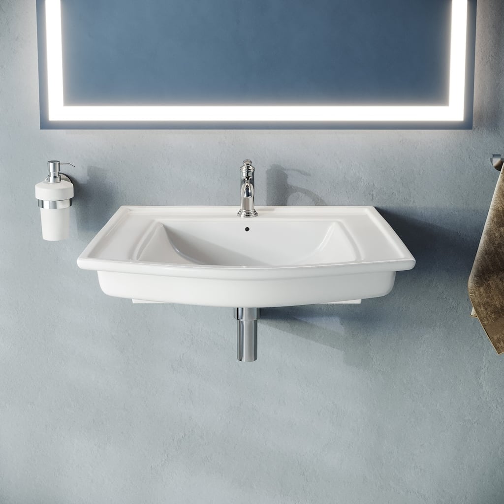 Florence White Ceramic Wall Mounted Sink with Overflow, Backsplash and Faucet Hole