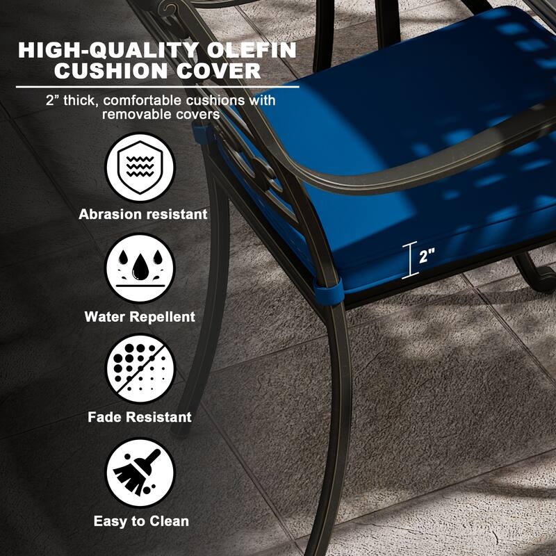 Cast Aluminum Outdoor Dining Armchair with Cushion (Set of 4)