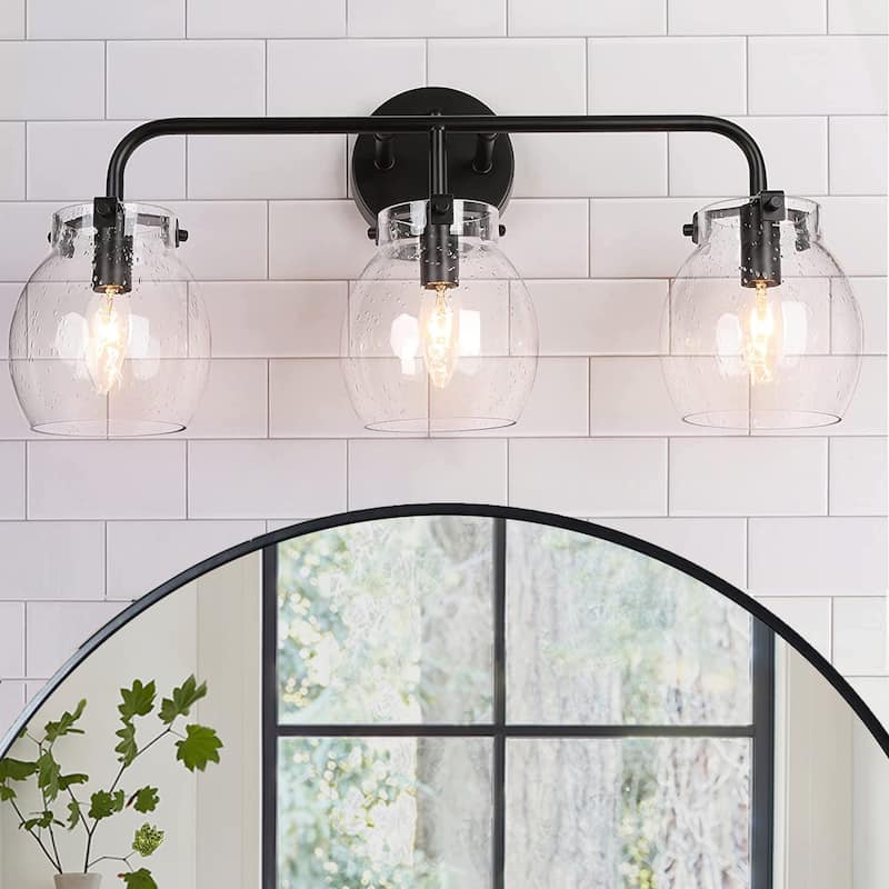 Olia Modern Farmhouse Bathroom Vanity Light Black Glass Wall Sconces