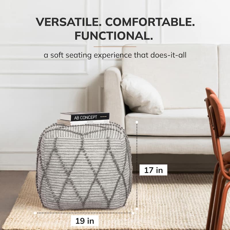 Jani Pouf Ottoman - Cotton-Blend Upholstery with Firm EPP Bead Filling - Footrest or Extra Seating for Living Room
