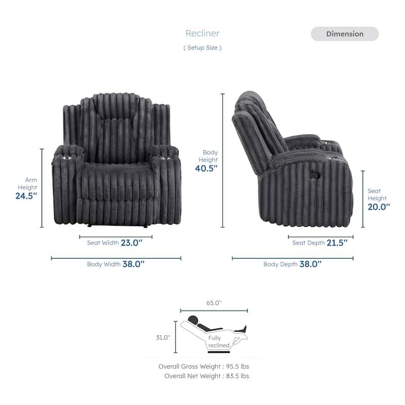 Brynda 38" Corduroy Manual Reclining Chair with Cup Holders