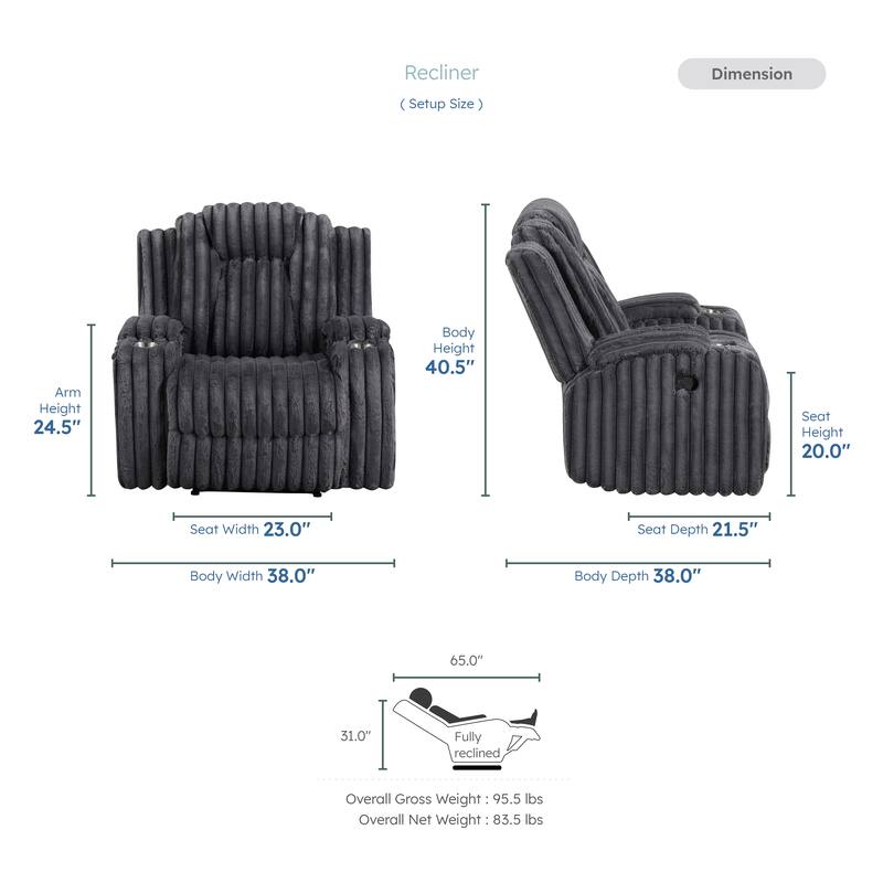 Brynda Corduroy 3-Piece Manual Double Reclining Sofa Sets