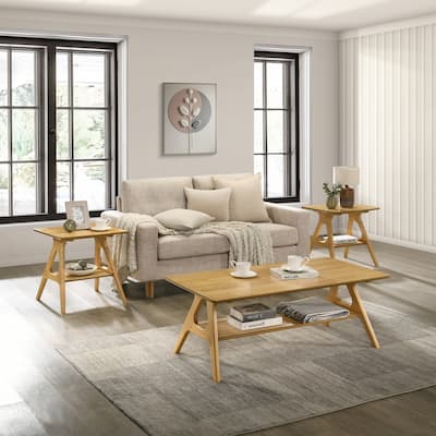 Roundhill Furniture Arona Mid-Century Modern Wood 3-Piece Coffee Table Set