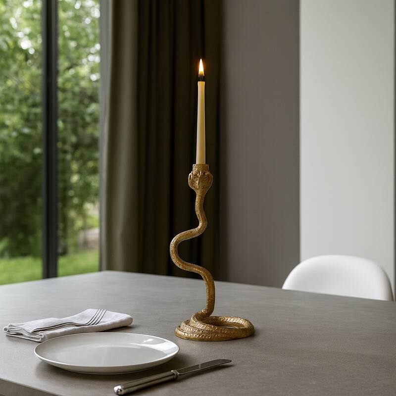 Metal Faux Snake Taper Candle Holder Decor - Gold, 13 in. - 13.0"