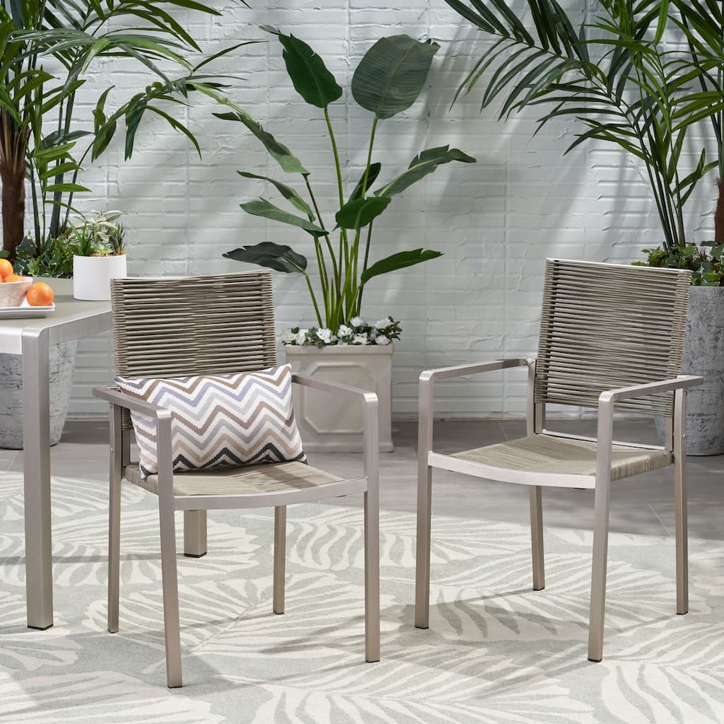 Lillian Outdoor Modern Aluminum Dining Chair with Rope Seat (Set of 2) by Christopher Knight Home