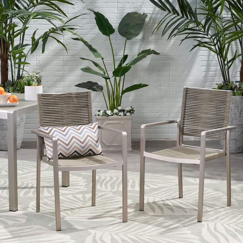 Lillian Outdoor Modern Aluminum Dining Chair with Rope Seat (Set of 2) by Christopher Knight Home