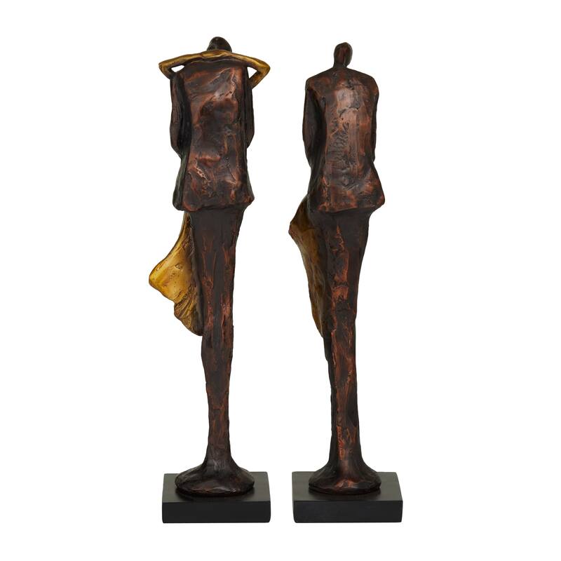 Polystone People Sculpture - Set of 2 Bronze - Roche River Decor - 4"W x 4"L x 17"H