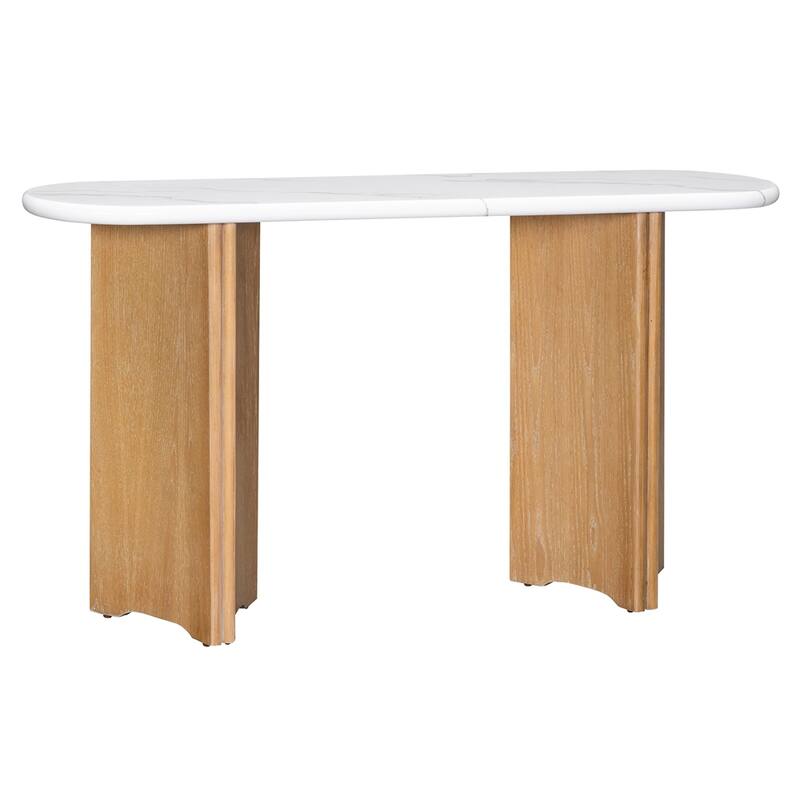 Rustic Sofa Table Narrow Console Table with Oval Faux Marble Top
