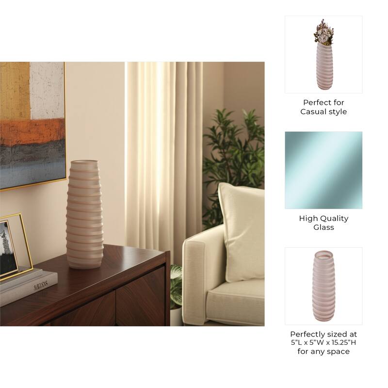 Glass Vase Carved Tall Ribbed Silhouette for Floral Arrangements