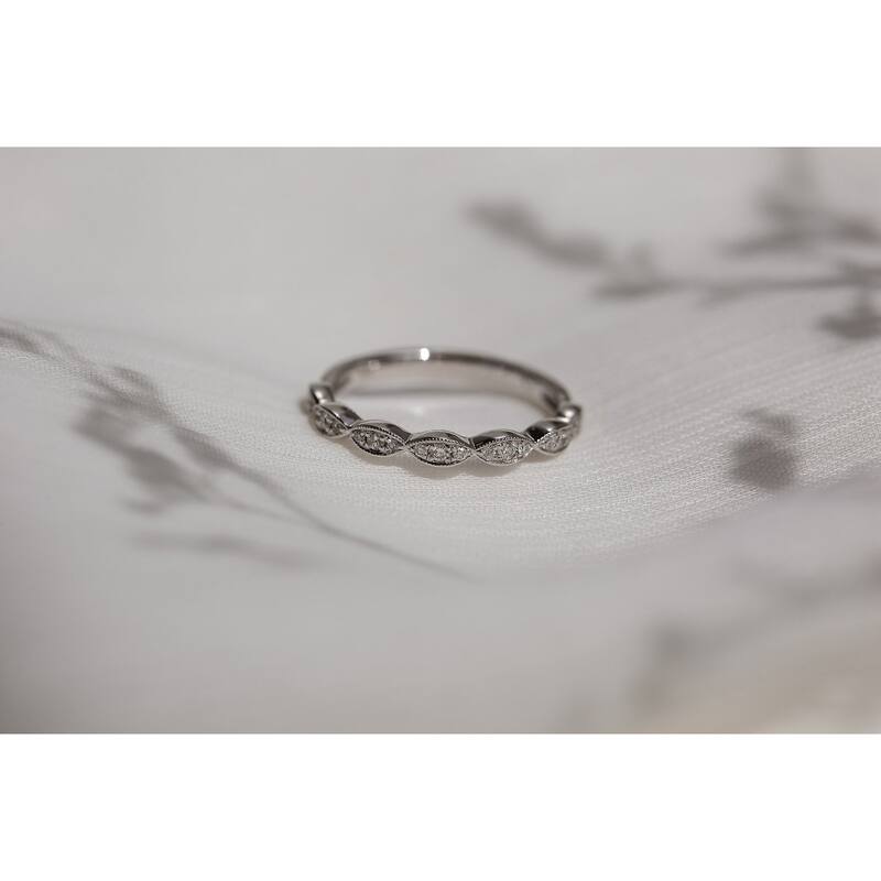 Kobelli 0.2 Carats Natural Diamond 10k Solid White Gold Floral Spring Band