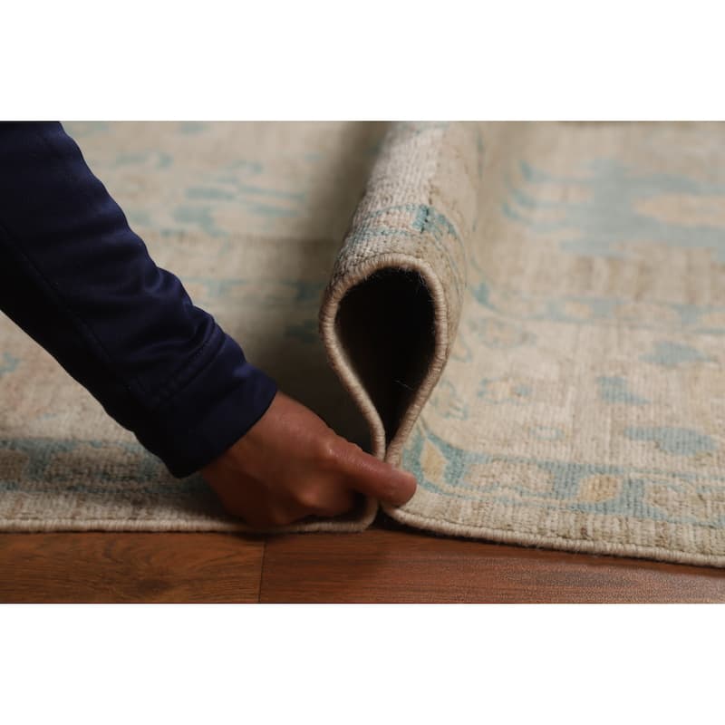 Vegetable Dye Oushak Turkish Rug Hand-Knotted Transitional Wool Carpet - 7'11"x 9'7"