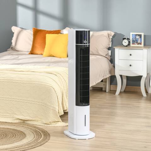 HOMCOM Oscillating Air Cooler with Timer, Evaporative Ice Cooling Tower Fan with 3 Modes, 3 Speeds, and Remote Control