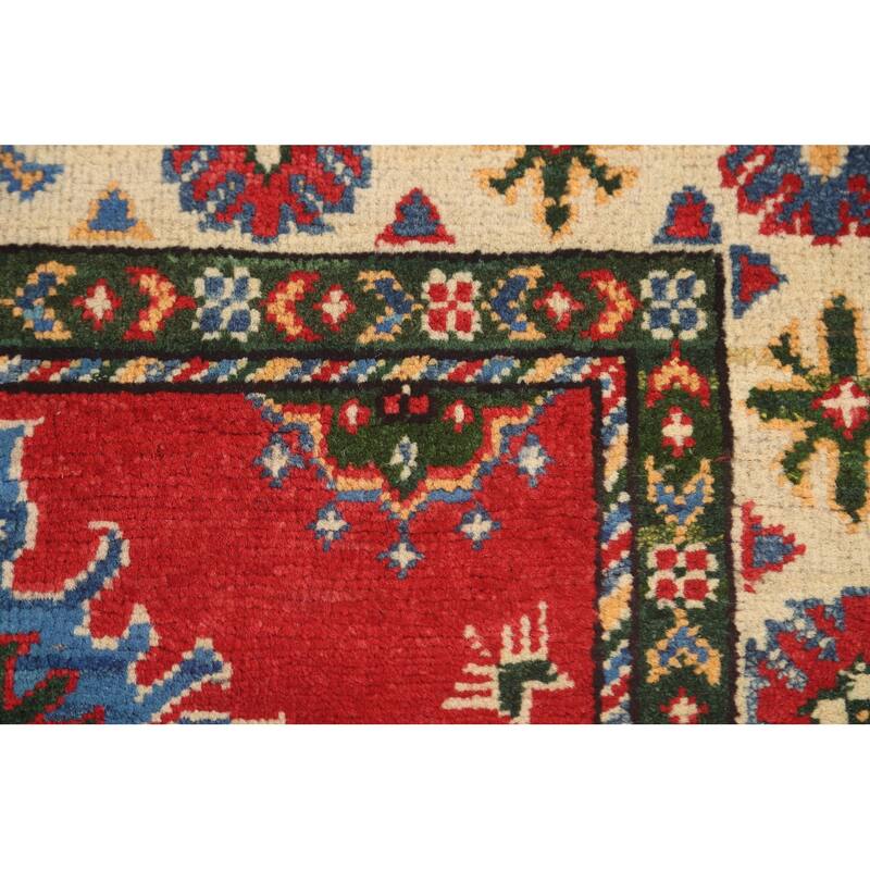Geometric Red Kazak Oriental Accent Rug Handmade Wool Carpet - 2'10" x 4'2"