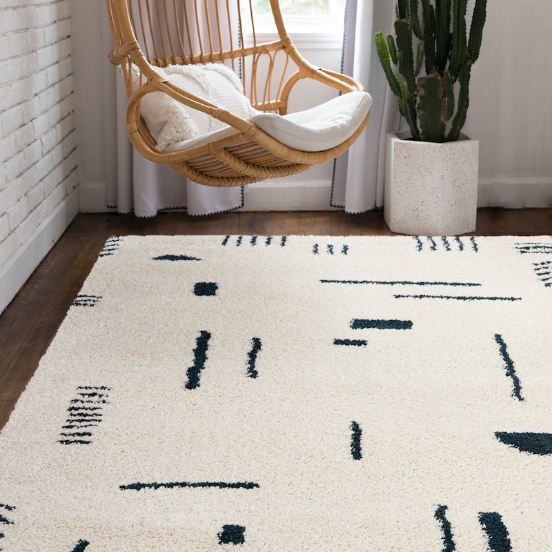Carson Shag Area Rug - 2'2" x 7' Runner - White/Navy