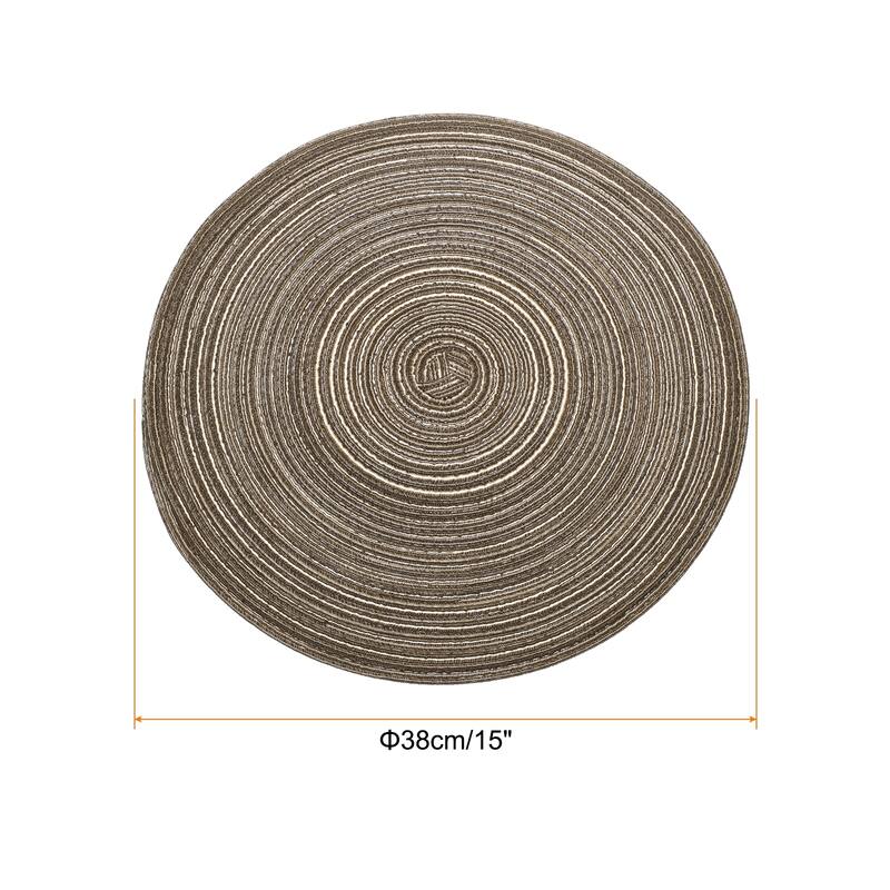 4pcs Round Braided Placemats Non-Slip Washable Round Table Mats - Brown - 15"