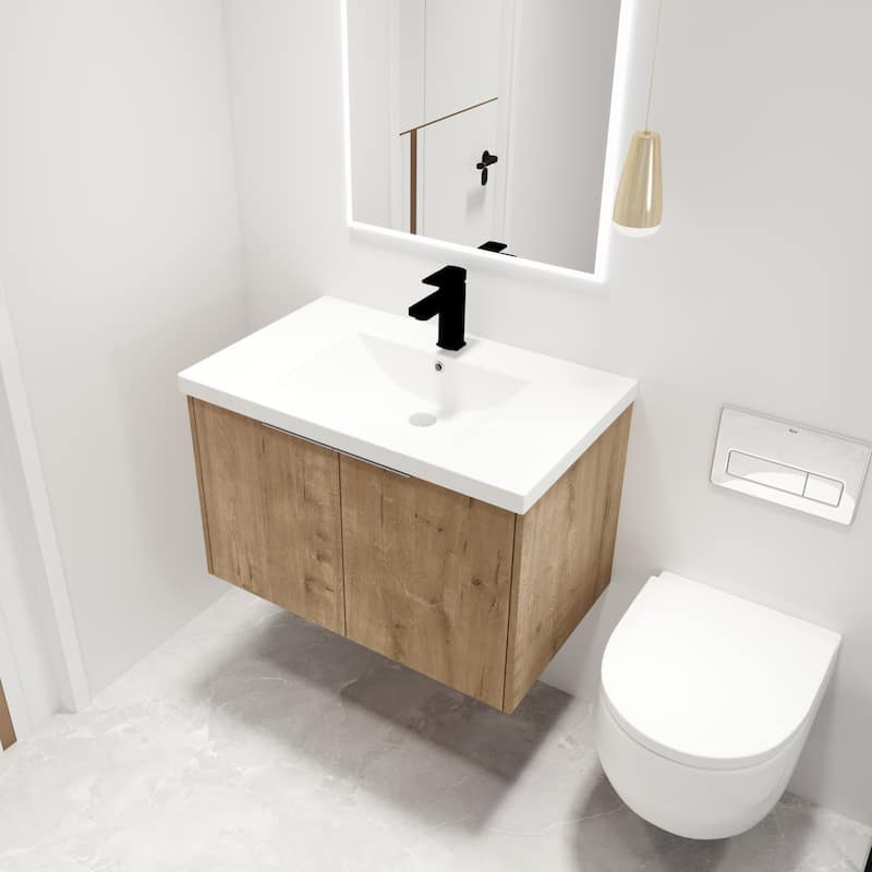 Malwee 24"/30"/36" Floating Bathroom Vanity, Modern Wall Mounted Bathroom Vanity with Resin Top and Soft Close Door