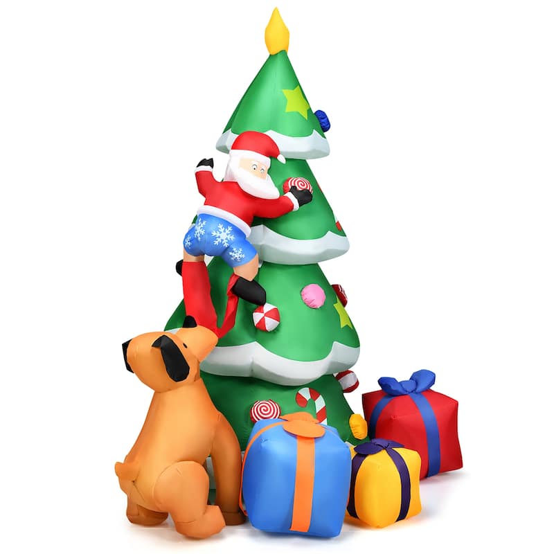 Costway 7 FT Inflatable Christmas Tree Santa Decor w/LED Lights - Green/Red/Yellow - 7 FT
