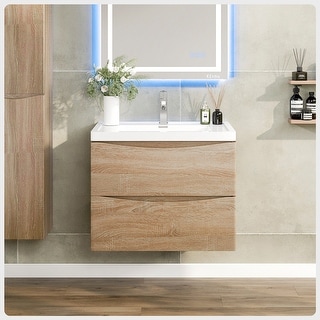 Eviva Smile 30 in. W x 18 in. D x 18 in. H Single Bath Vanity in White Oak with White Acrylic Top with Integrated White Sink
