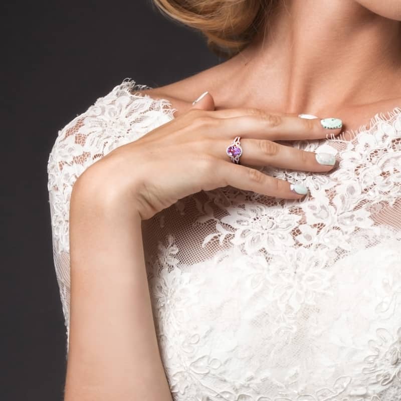 Miadora 14k Rose Gold Oval-cut Amethyst and 1/3ct TDW Diamond Halo Split Shank Engagement Ring