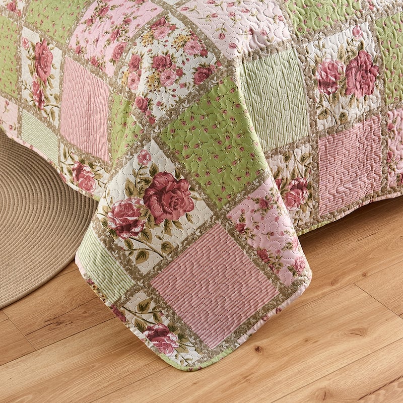 Pink Plaid Patchwork Quilt Set Bedspread